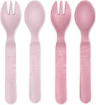 Reer Baby Set with Fork made of Plastic for 12+ months Pink Rose 4pcs