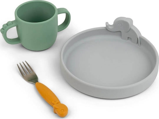 Done by Deer Feeding Set Peekaboo Deer Friends made of Silicone with Non-Slip Base Gray 3pcs