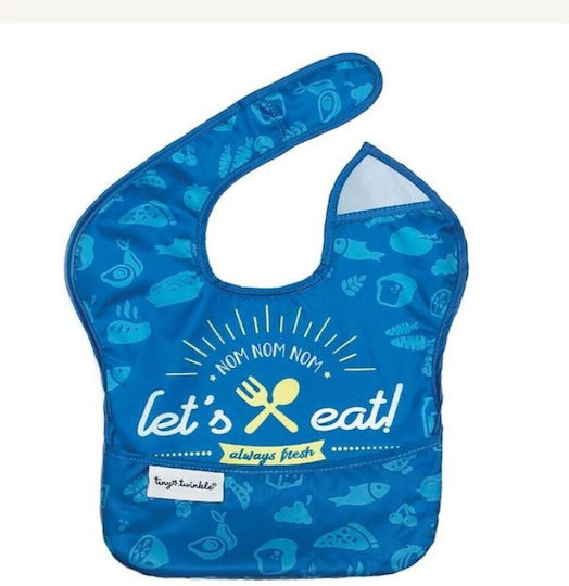 Tiny Twinkle Let's Eat Waterproof Bib Fabric with Hoop & Loop Fastener & Pocket Blue