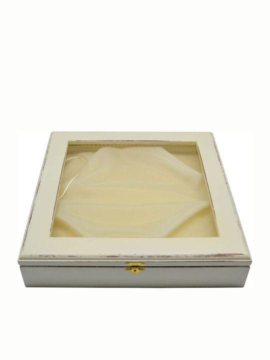 Ankor Tabletop Square Wedding Crown Case Wooden Ecru 25x35cm