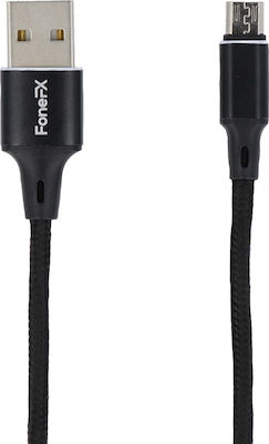 FoneFX Braided USB 2.0 to micro USB Cable Μαύρο 1m (FFX-MTB1)