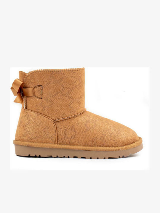 Suede Women's Ankle Boots with Fur Camel