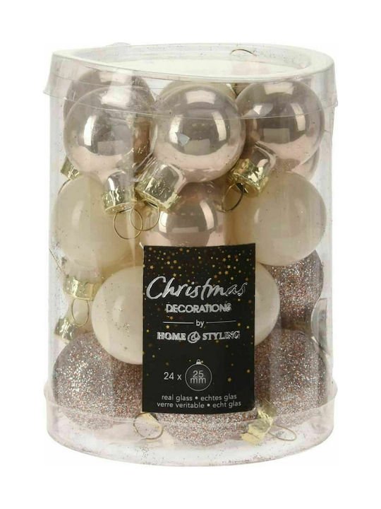 Hanging Ball Ornament Ornament Glass Beige Set 24pcs