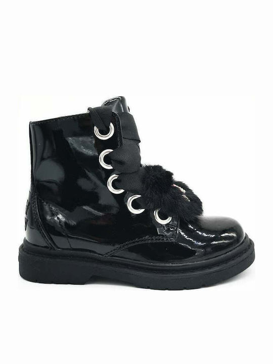 Lelli Kelly Kids Patent Leather Military Boots with Zipper Black