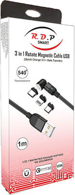 Red Point Magnetic USB to Lightning / Type-C / micro USB Cable Μαύρο 1m (27855)