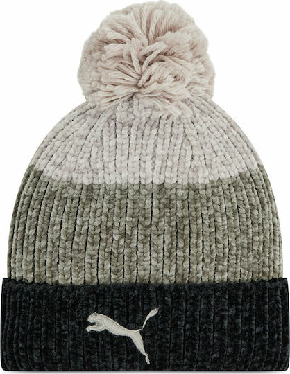 Pom Pom Beanie Unisex Σκούφος Πλεκτός σε Γκρι χρώμα