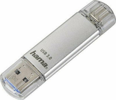 HAMA C-Laeta 64GB USB 3.1 Stick με σύνδεση USB-A & USB-C Ασημί