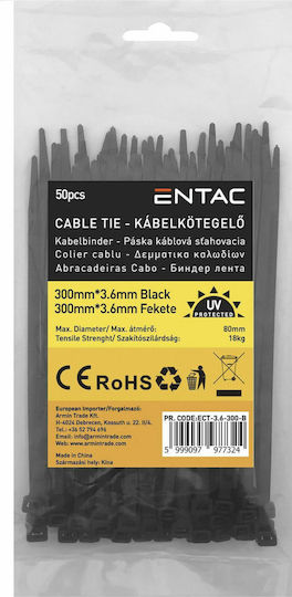 Entac Δεματικά Καλωδίων Πλαστικά 250mmx3.6mm σε Μαύρο χρώμα (50τμχ) (ECT-3.6-300-B)