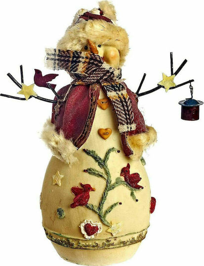 JK Home Decoration Коледна Керамична Фигура Снежен човек Бежов Височина 22см.