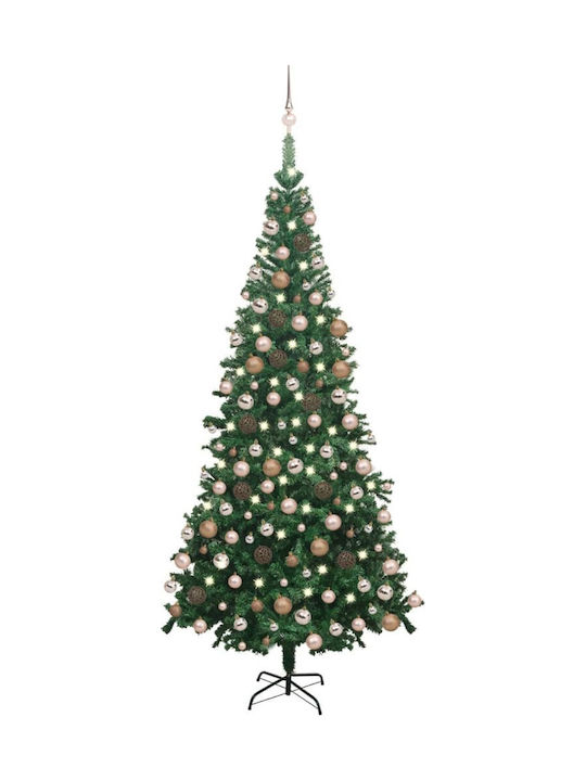 Decorated Christmas Green Tree with Metallic Base and LED Lighting H240cm