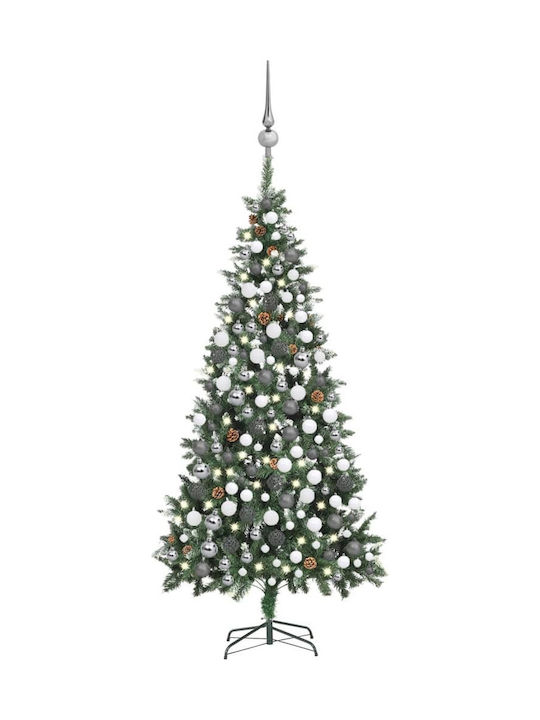 Decorated Christmas Green Tree with Metallic Base and LED Lighting H210cm