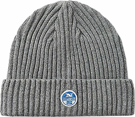 Logo Patch Beanie Beanie with Rib Knit in Gray color