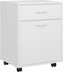 Office Storage Chipboard Cabinet With Wheels & Drawers Λευκό L45xW38xH54cm