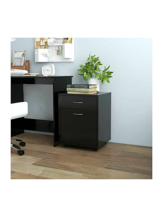vidaXL Office Cabinet Wooden with Wheels Black 45x38x54cm