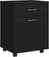 Office Storage Chipboard Cabinet With Wheels & Drawers Black Velvet-Black Metal L45xW38xH54cm