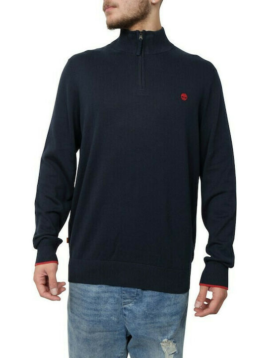 Timberland Herren Langarm-Pullover Ausschnitt mit Reißverschluss Navy