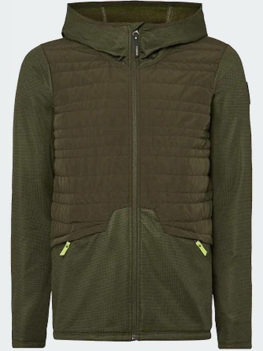 Athmos Men's Fleece Hooded Cardigan with Zipper Khaki