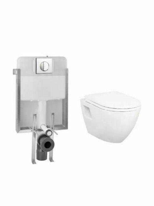 Tema Focus Razor Soft Wall-Mounted Toilet and Flush that Includes Slim Soft Close Cover Thermoplast White