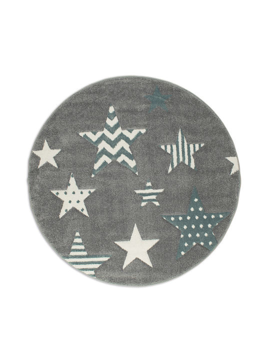 Koulis Carpets Παιδικό Χαλί Αστέρια Στρογγυλό με Διάμετρο 133cm Πάχους 13mm 1360A Grey-Blue