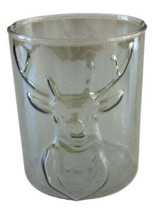 CANDLE HOLDER GLASSINO DEER 10X13CM CYLINDRICAL GREEN