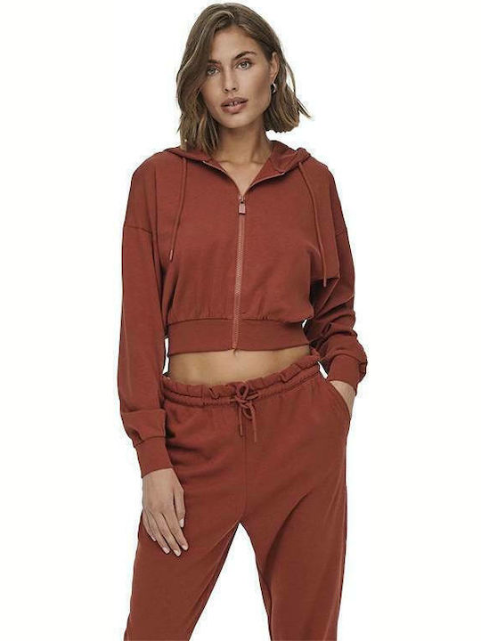 Cropped Women's Sweatshirt Jacket Hooded Roasted Red
