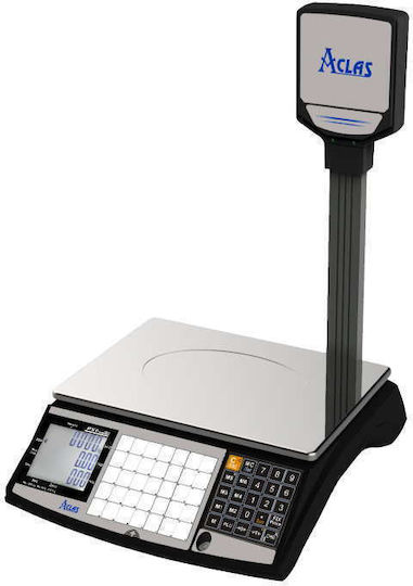 Aclas PS6D Elektronisch Einzelhandelswaage mit Säule mit einer Wiegekapazität von 30kg und einer Unterteilung von 10gr