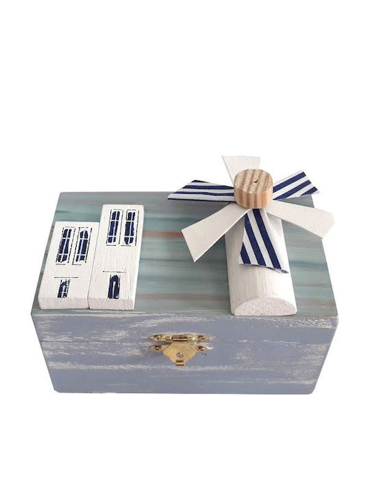 Kapadakis Wood Art Wooden Jewellery Box Light Blue 14x14x8cm