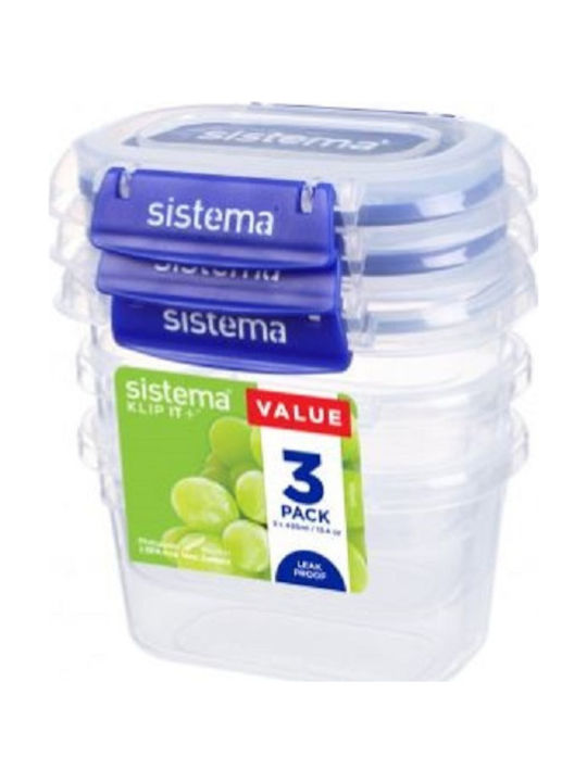 Sistema Klip It Plus Σετ Δοχεία Φαγητού Πλαστικά Μπλε 12.7x10.5cm 3τμχ