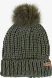 Barbour Saltburn Pom Pom Beanie Frauen Beanie mit Rippstrick in Khaki Farbe