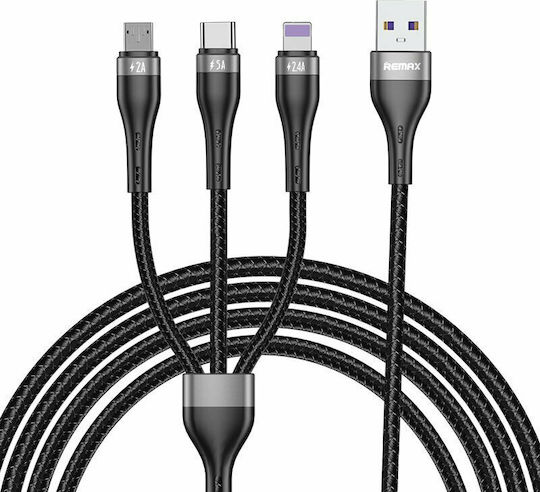 Proda Braided USB to Lightning / Type-C / micro USB Cable Μαύρο 1.2m (PD-B59th)