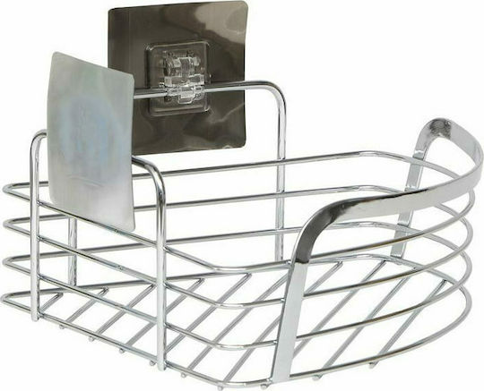 Raft Colțar Montat Pe Perete Rafturi De Baie Inox Cu 1 Raft Și Ventuze 22.5x22.5x14cm Argintiu
