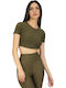 Superstacy Damen Sportliches Crop Top Kurzarm Khaki