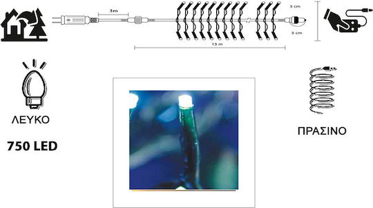 750 Λαμπάκια LED 18μ. Ψυχρό Λευκό σε Σειρά