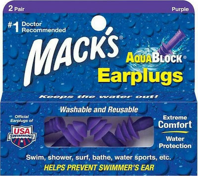 Mack's AquaBlock Earplugs for Swimming Purple 4pcs