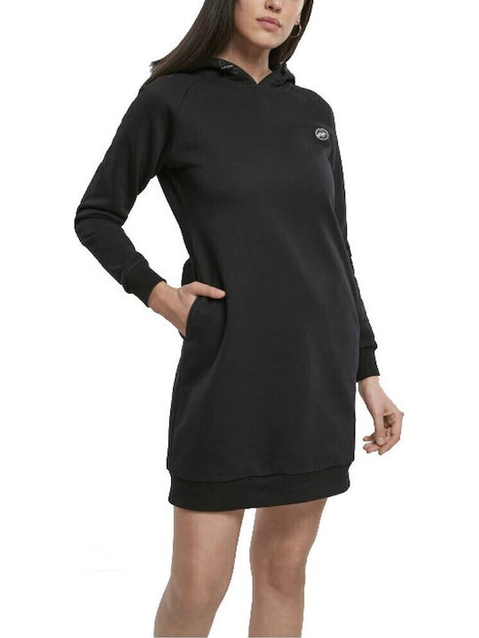 Rochie Mini Sport Mânecă Lungă Cu Glugă Neagră