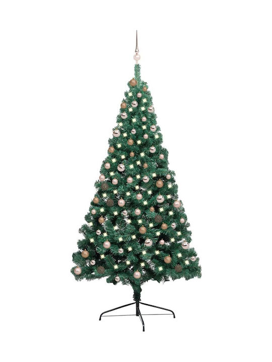 Decorated Christmas Wall Green Tree with Metallic Base and LED Lighting H210cm