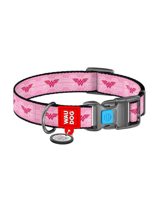 WauDog Wonder Woman 1 Hundehalsband in Rosa Farbe Halsband mit Smart ID 25mm x 31-49cm