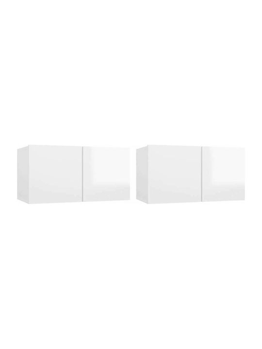 Cabinets Wall White Glossy 2pcs 60x30x30cm