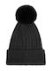 Doca Pom Pom Beanie Frauen Beanie mit Rippstrick in Schwarz Farbe