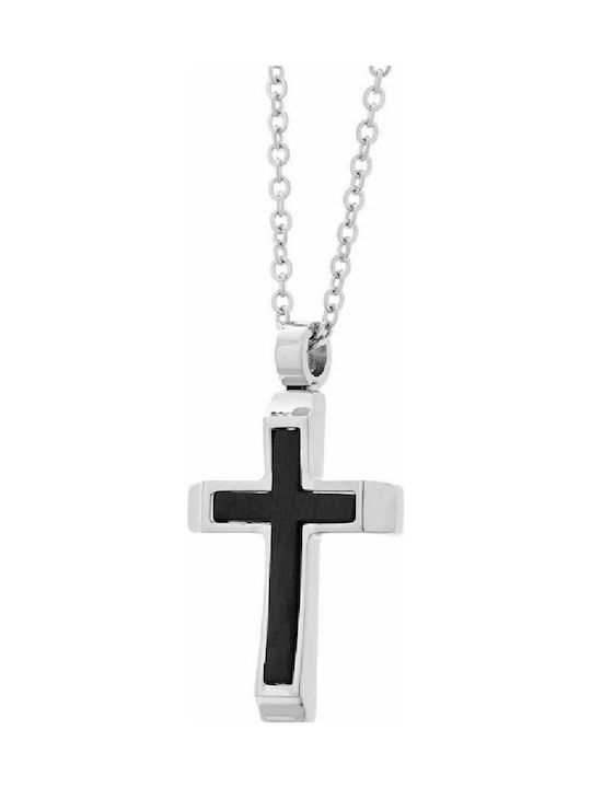 Visetti Black Men's Cross from Steel with Chain