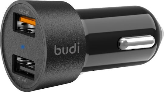Budi Φορτιστής Αυτοκινήτου 30W 2.4A με Θύρες: 2xUSB Μαύρος