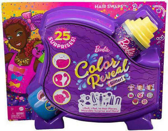 Barbie Hair Swaps Glittery Blue Puppe Color Reveal für 3+ Jahre alt+ Jahre