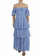 Kendall + Kylie B21050976 Sommer Maxi Kleid mit Rüschen Blau