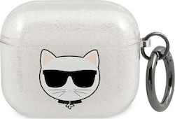 Karl Lagerfeld Choupette Glitter Θήκη Σιλικόνης με Γάντζο σε Ασημί χρώμα για Apple AirPods 3