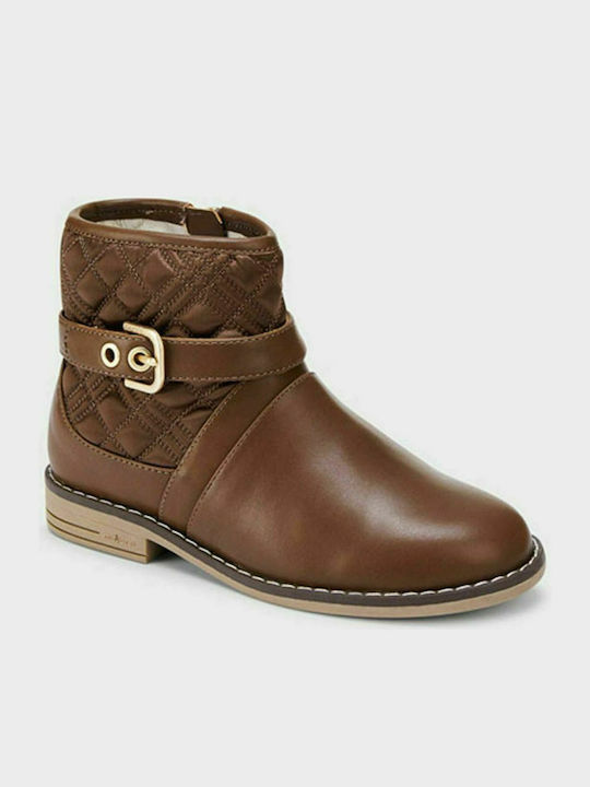 Mayoral Kids Leather Boots with Zipper Brown