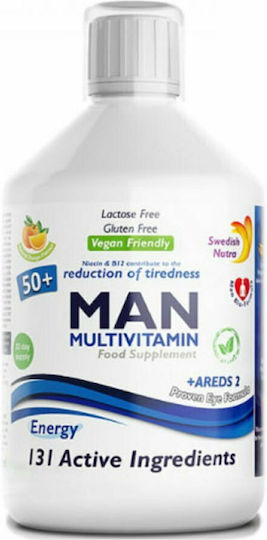 Swedish Nutra Man 50+ Multivitamin Πολυβιταμίνη για Ενέργεια, Ενίσχυση του Ανοσοποιητικού & το Νευρικό Σύστημα Πορτοκάλι 500ml