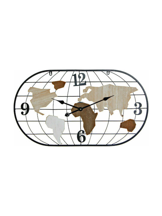 Dekodonia Ρολόι Τοίχου Παγκόσμιος Χάρτης Μεταλλικό Μαύρο/Καφέ 80x46cm