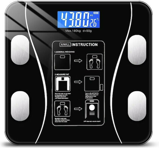 Smart Ζυγαριά 180kg με Λιπομετρητή & Bluetooth Μαύρη