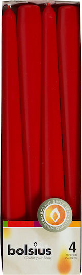 Bolsius Decorative Red Taper Candle 24.5cm 4 Pieces