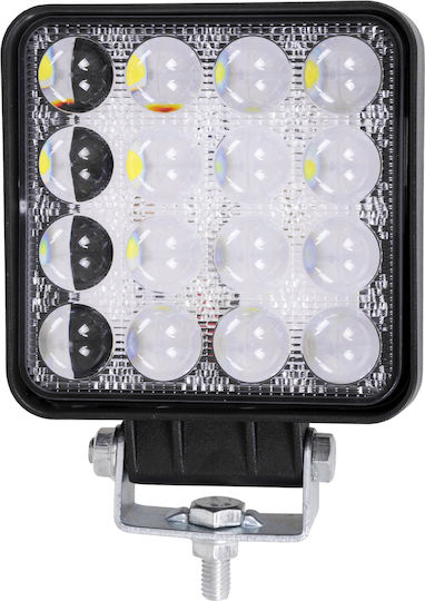 GloboStar PRO Series Τετράγωνος Αδιάβροχος Προβολέας Αυτοκινήτου LED Universal 10 - 30V 48W 10.8cm με Λευκό Φωτισμό 1τμχ